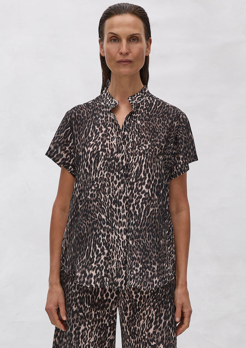 Mela Purdie Praline Panther Silk Stand Shirt