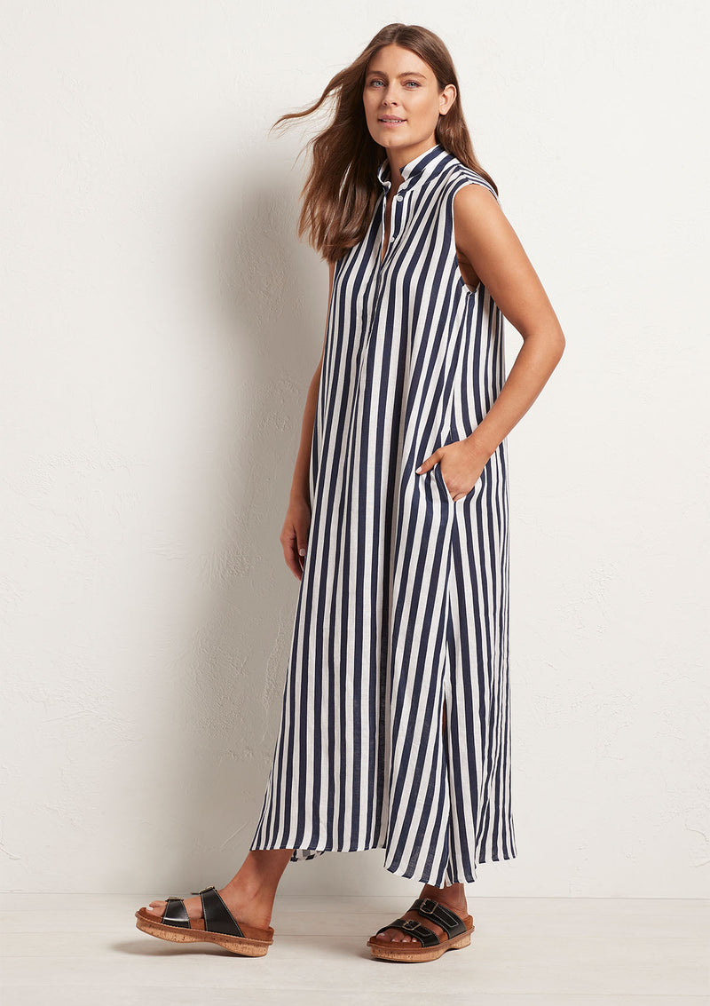 Mela Purdie Ribbon Stripe Linen Tab Slide Dress