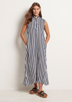 Mela Purdie Ribbon Stripe Linen Tab Slide Dress