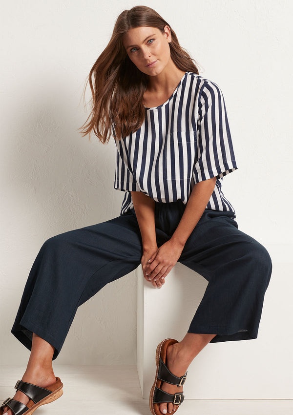 Mela Purdie Ribbon Stripe Linen Pocket Plaza T