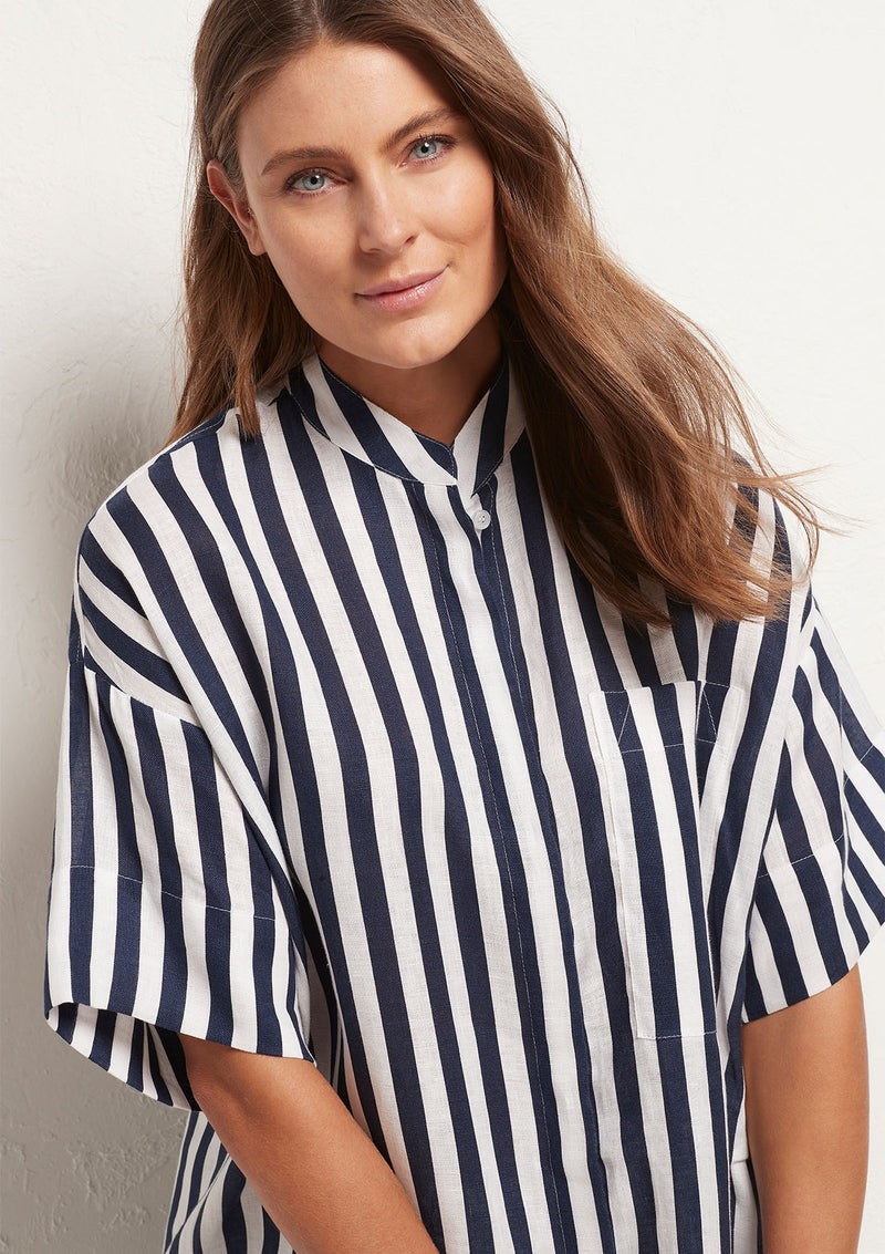 Mela Purdie Ribbon Stripe Linen Relaxed Cuff Shirt