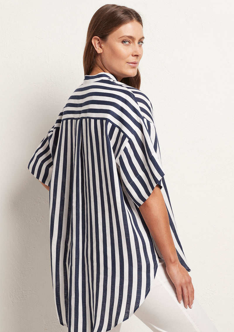 Mela Purdie Ribbon Stripe Linen Relaxed Cuff Shirt