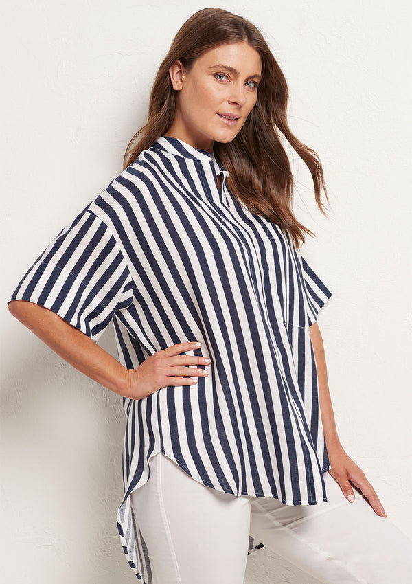 Mela Purdie Ribbon Stripe Linen Relaxed Cuff Shirt