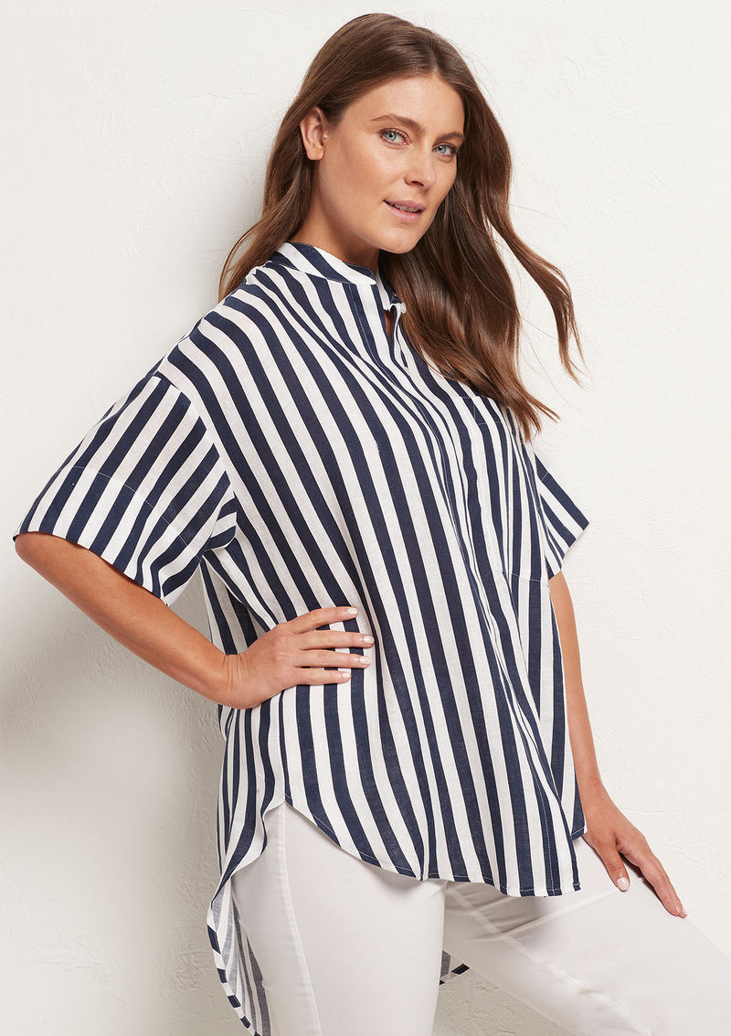 Mela Purdie Ribbon Stripe Linen Relaxed Cuff Shirt