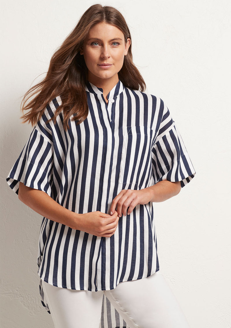 Mela Purdie Ribbon Stripe Linen Relaxed Cuff Shirt