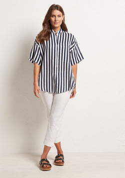 Mela Purdie Ribbon Stripe Linen Relaxed Cuff Shirt